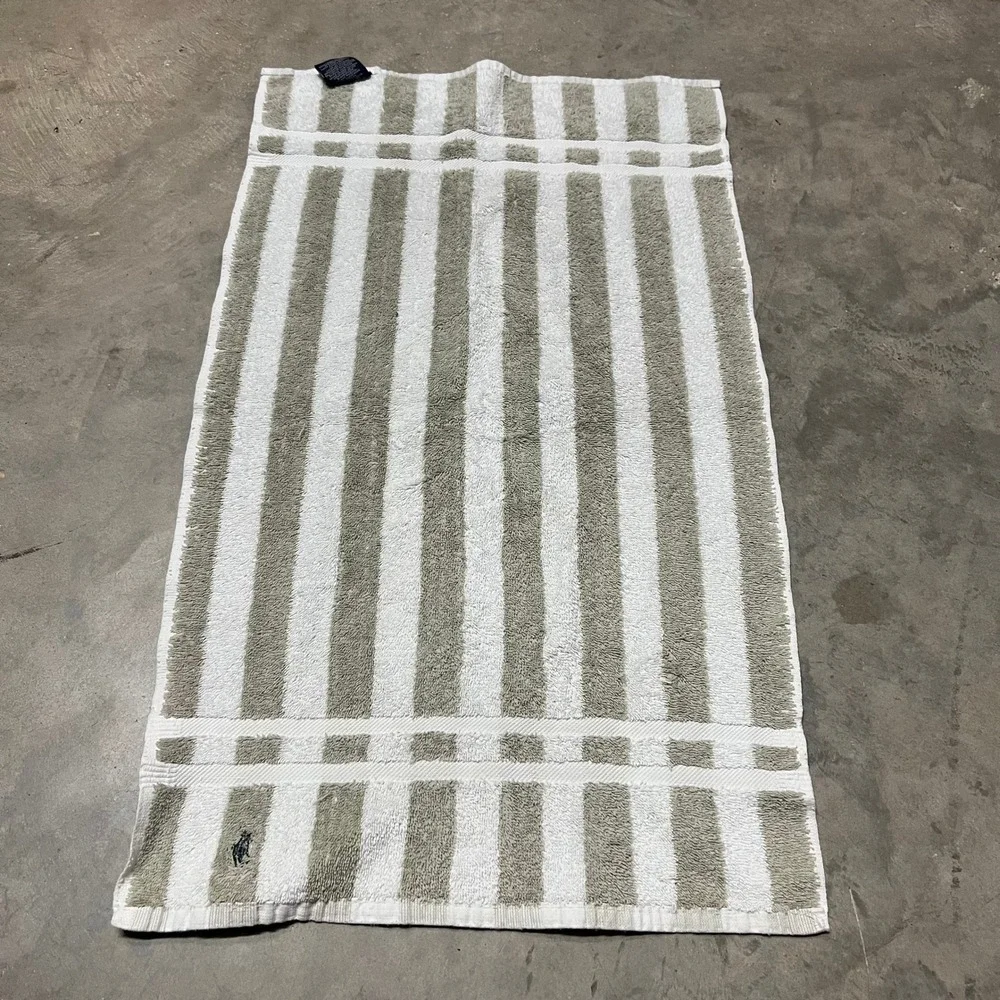 Vintage Ralph Lauren Hand Towel Striped Cotton Sage Green White Made in USA Pony